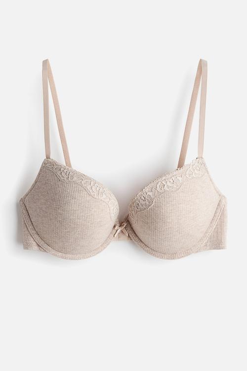 Ribbed jersey push-up bra - beige