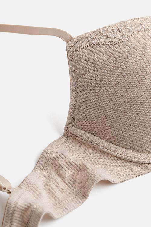 Ribbed jersey push-up bra - beige
