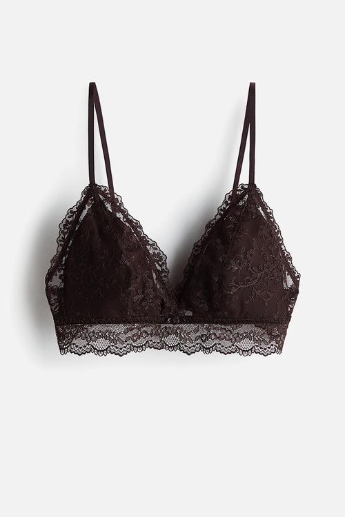 Padded soft embroidered bra - dark brown
