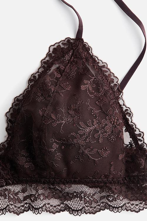Padded soft embroidered bra - dark brown