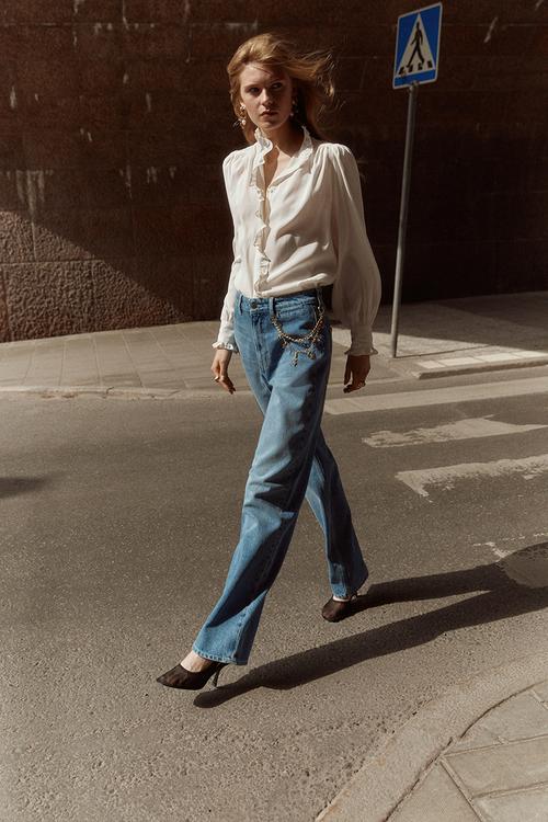Oversized frill-trimmed blouse - white