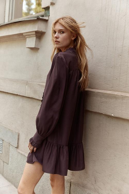 Frill-trimmed shirt dress - aubergine purple  
