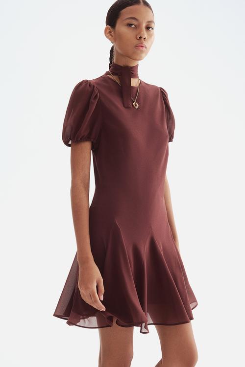 Tie-neck dress - burgundy 