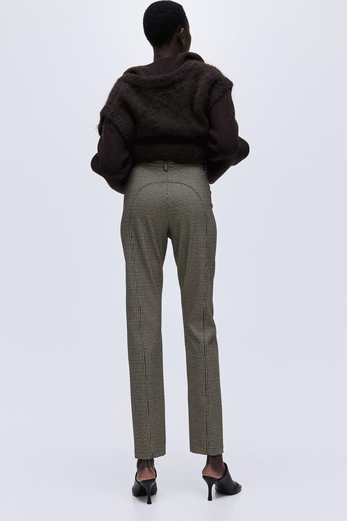 Fitted jersey trousers - light beige/dogtooth pattern 