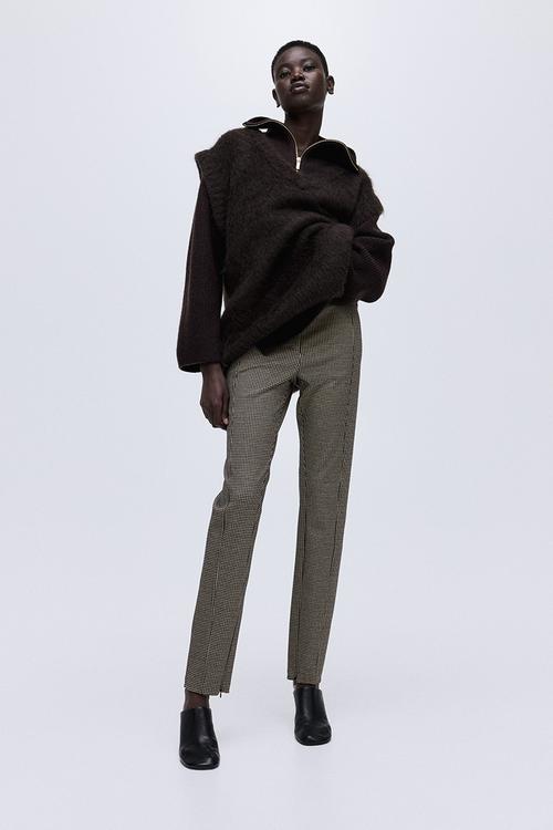 Fitted jersey trousers - light beige/dogtooth pattern 