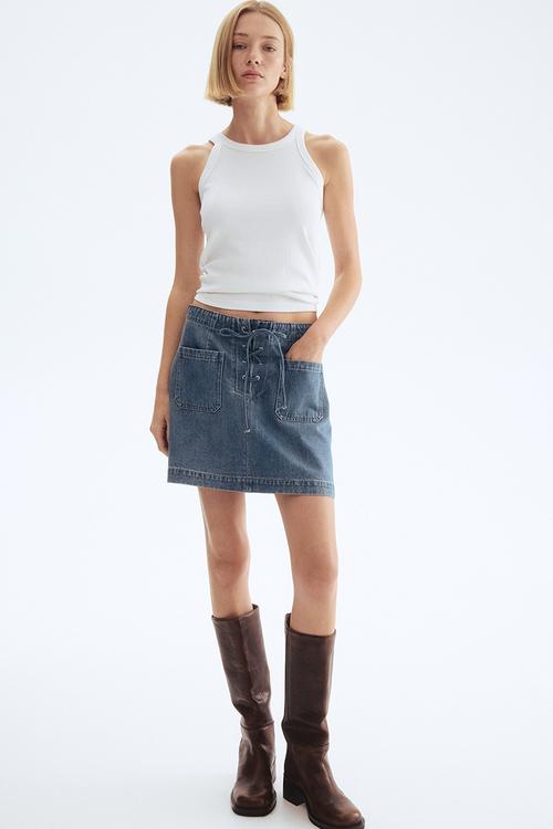 Denim lace-up mini skirt - denim blue