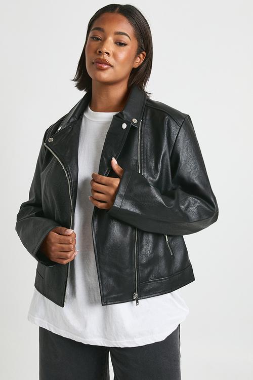 Plus faux leather biker jacket - black