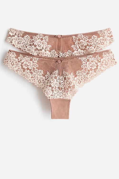 2-Pack lace brazilian briefs - light brown