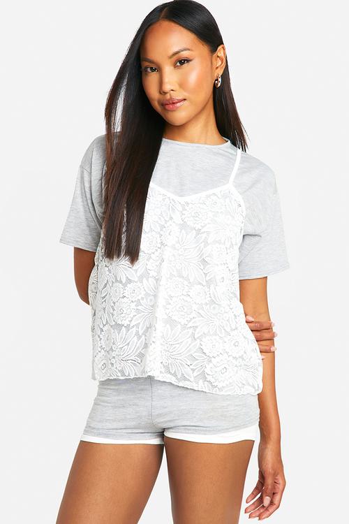 Lace layer T-shirt - grey marl