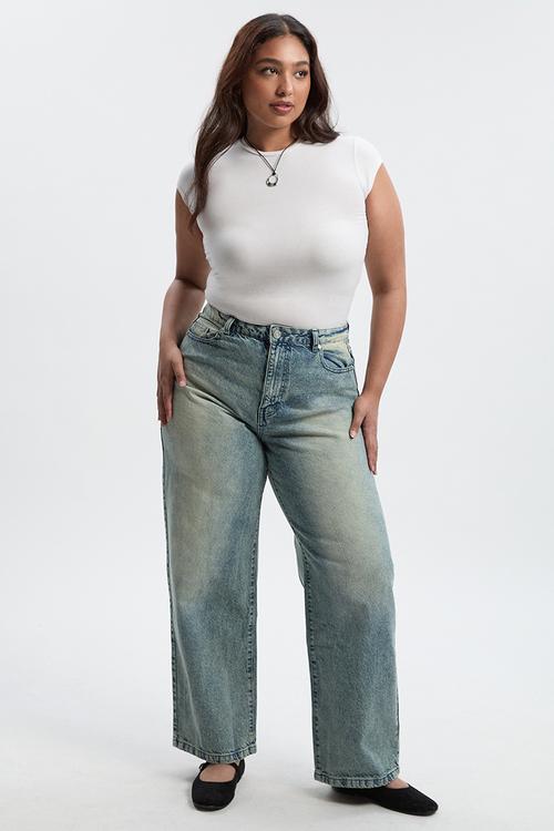 Plus basics high waisted boyfriend jeans - ice blue