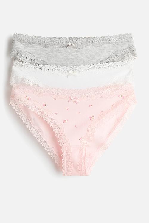 3-Pack lace-trimmed cotton briefs - light pink/floral 