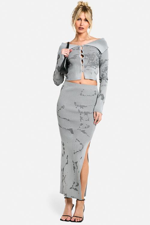 Abstract floral knitted skirt co-ord - grey