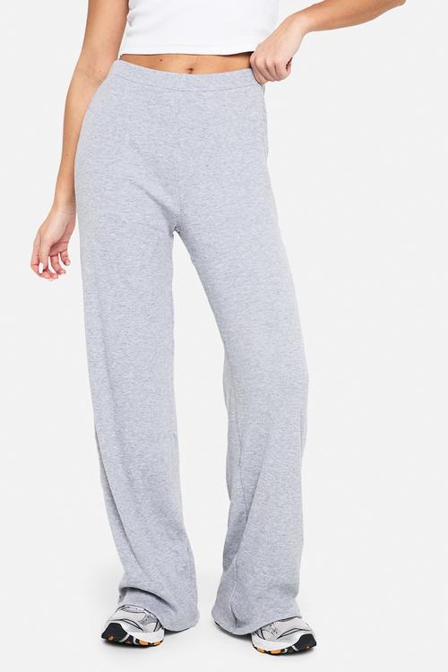 Double layer modal rib wide leg trouser - grey marl