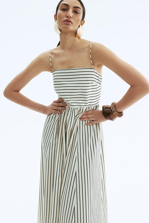 Cotton strappy dress - cream/striped 