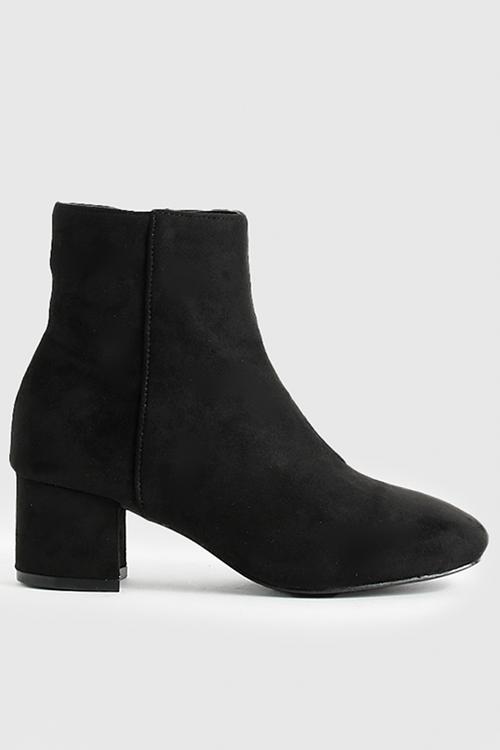 Wide fit faux suede low block heel shoe boots - black