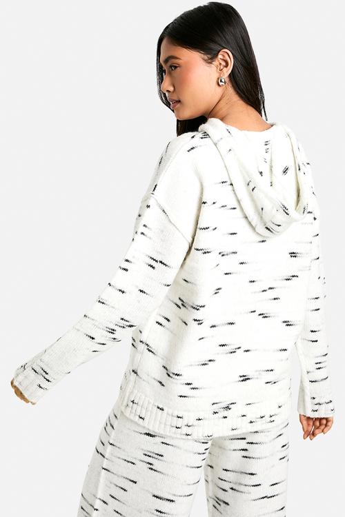 Soft knit marl oversized knitted hoody - ecru