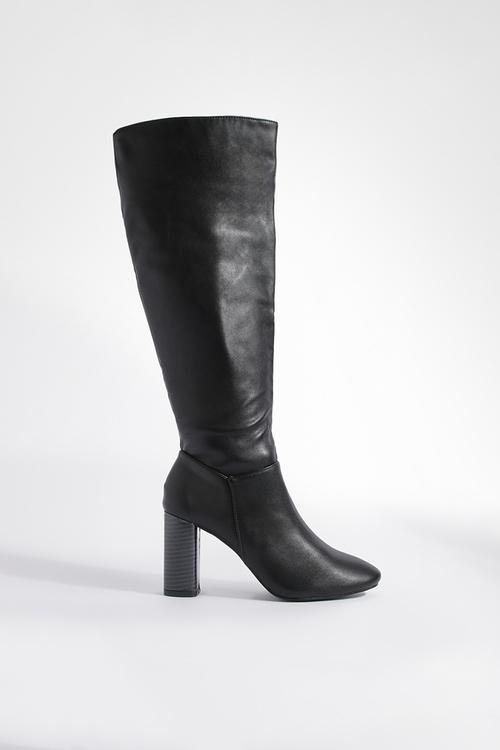 Block heel knee high boots - black
