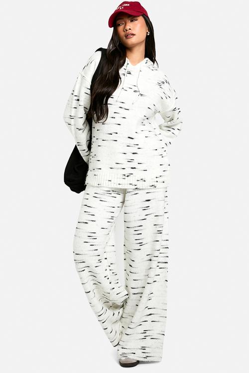 Soft knit marl oversized knitted hoody - ecru