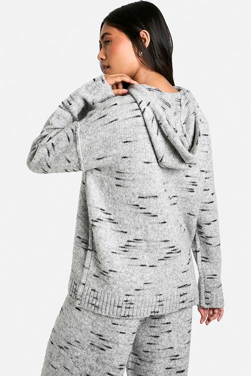 Soft knit marl oversized knitted hoody - grey