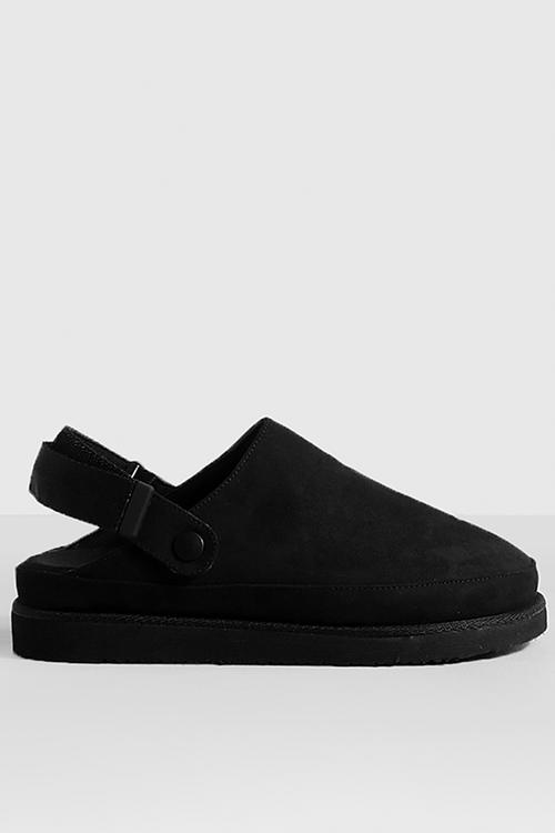 Faux suede chunky slingback closed toe clogs - black