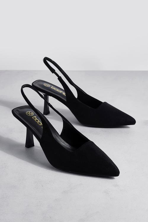 Low stiletto slingback court shoe - black