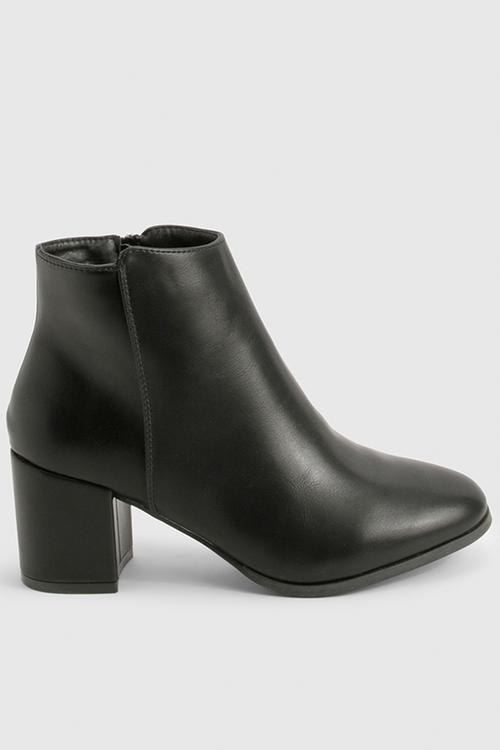 Wide fit low block heel ankle boots - black