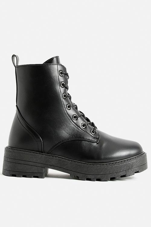 Lace up chunky hiker boots - black