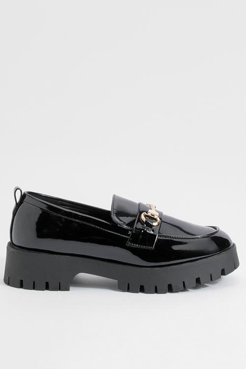 Wide Fit Patent Chunky T Bar Loafers