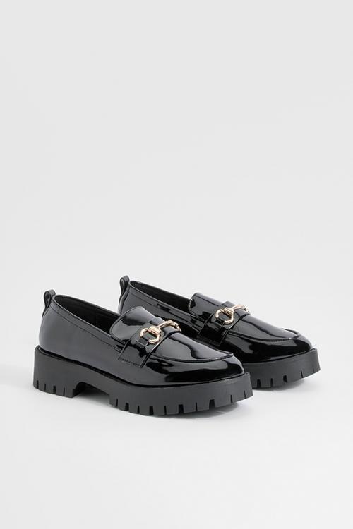 Wide Fit Patent Chunky T Bar Loafers