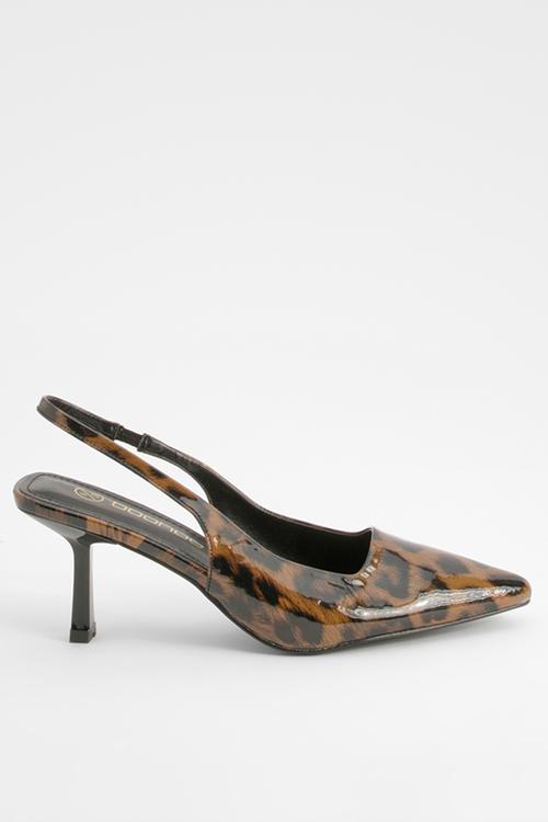 Leopard low stiletto slingback court shoe - leopard