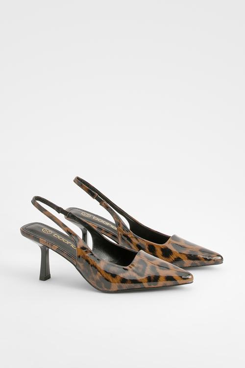 Leopard low stiletto slingback court shoe - leopard