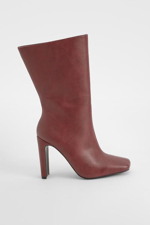 Wide fit square toe heeled boots - cherry