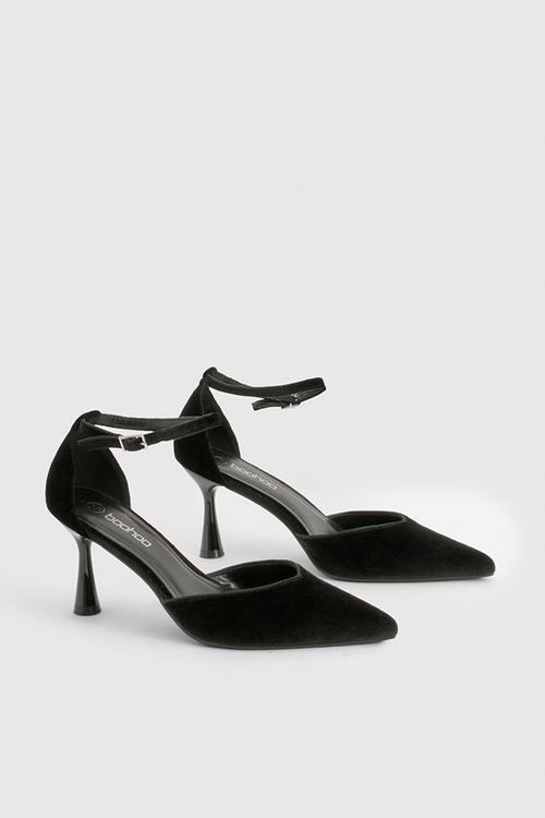 Velvet two part court shoes - black