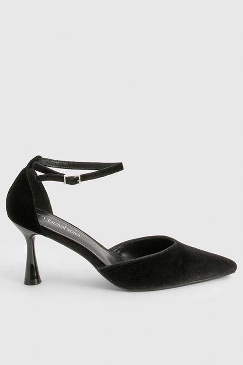 Velvet two part court shoes - black