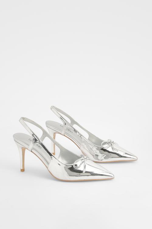 Wide fit bow slingback court shoes - silver