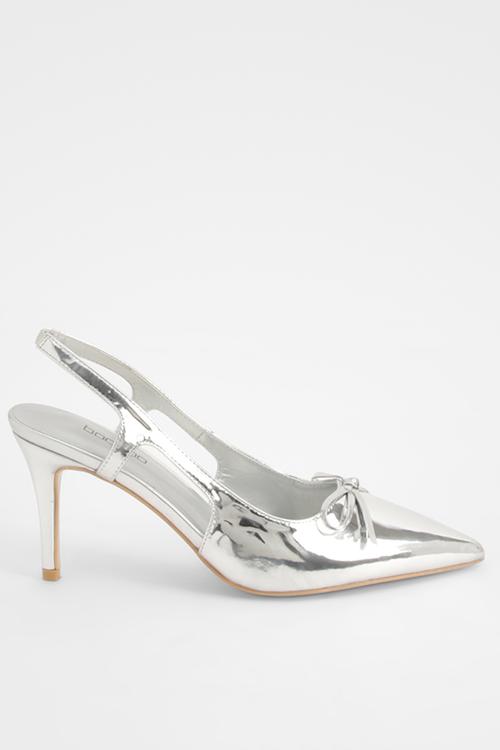 Wide fit bow slingback court shoes - silver