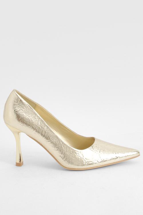 Wide fit metallic textured court shoes - gold