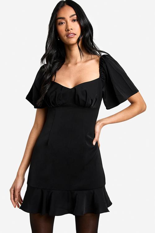 Ruffle hem mini dress - black