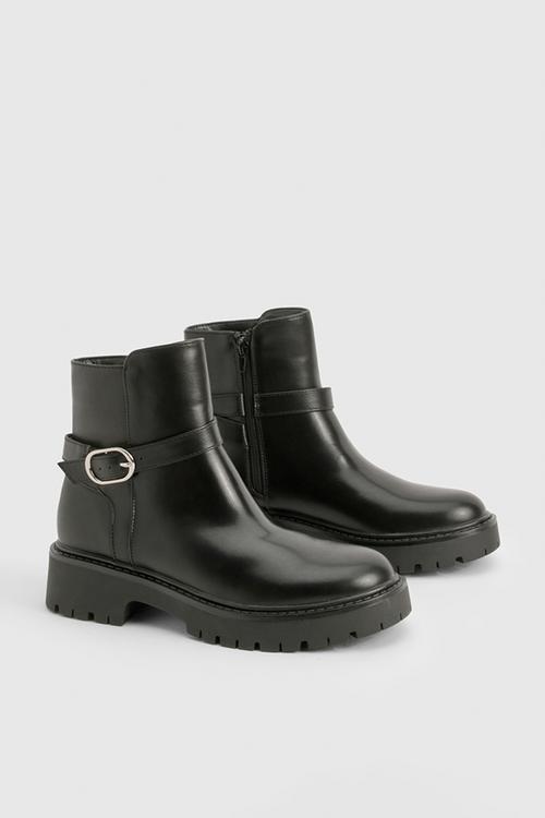 Chunky buckle detail chelsea boots - black