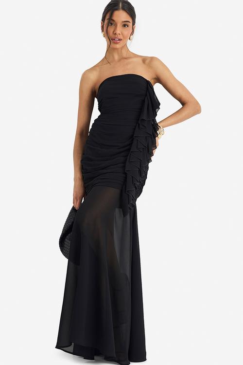 Chiffon ruched maxi dress - black