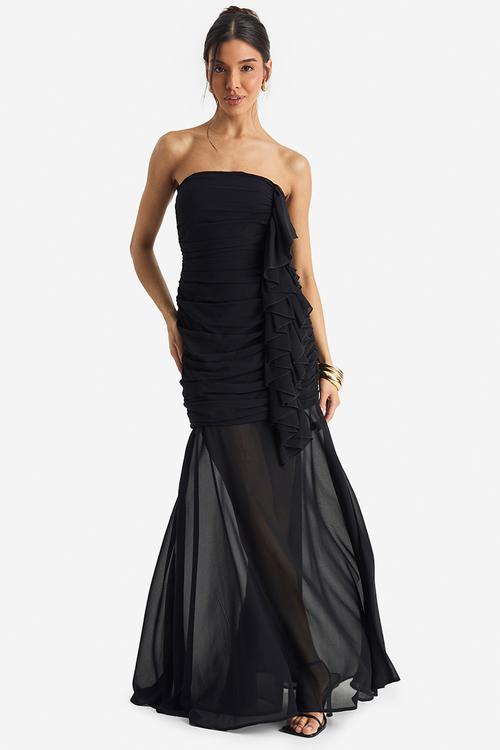 Chiffon ruched maxi dress - black