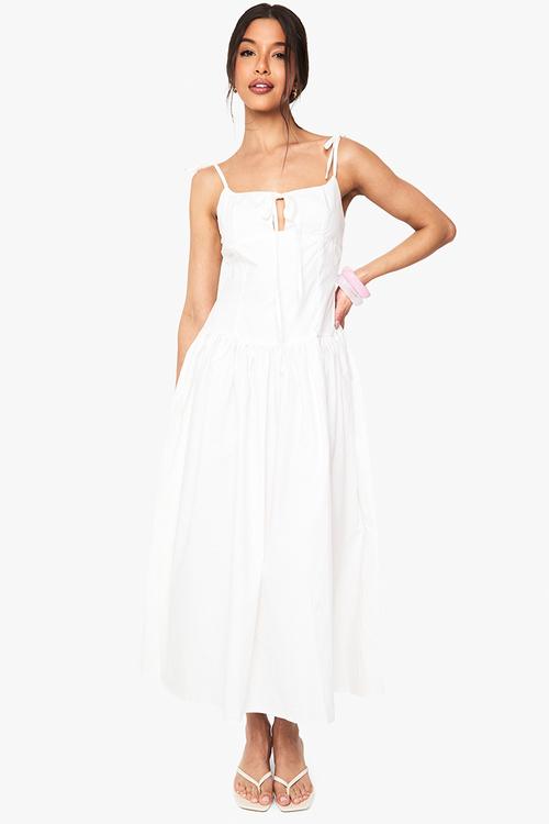 Tie detail strappy midaxi dress - white