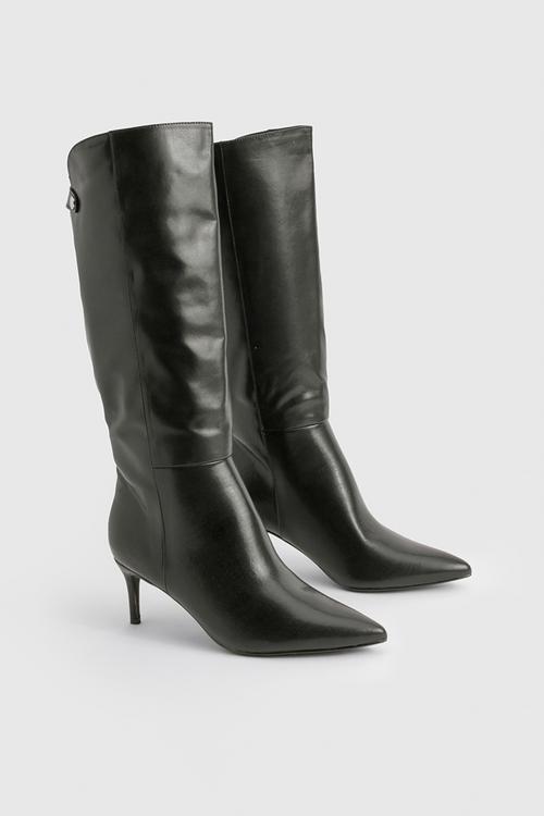 Wide fit curved stiletto knee high boots - black