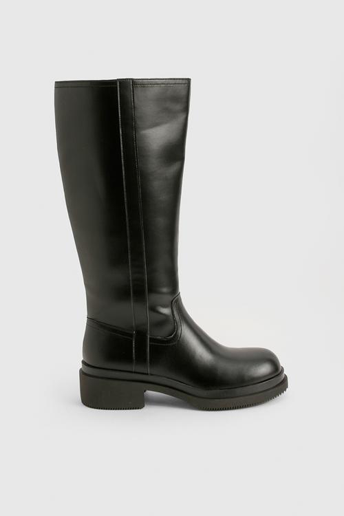 Chunky column knee high boots - black
