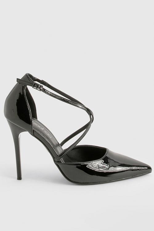 Patent Crossover Strap Court Shoes