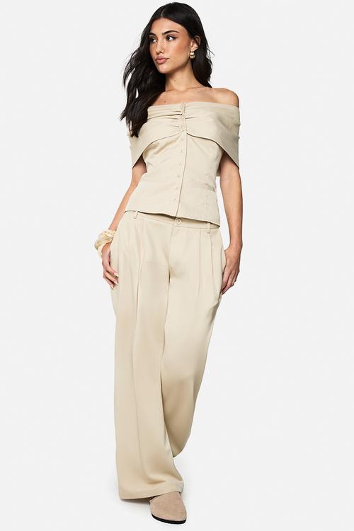 Tailored pleated front wide leg trousers - stone