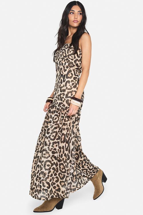 Printed chiffon  bandeau maxi dress - leopard