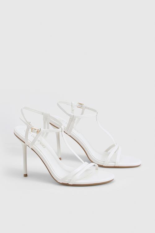 Strappy t bar detail stiletto heels - white