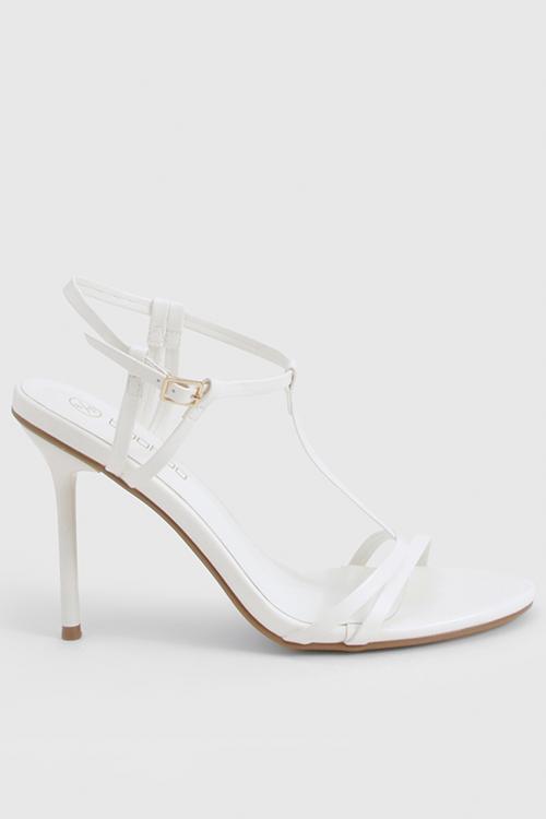 Strappy t bar detail stiletto heels - white