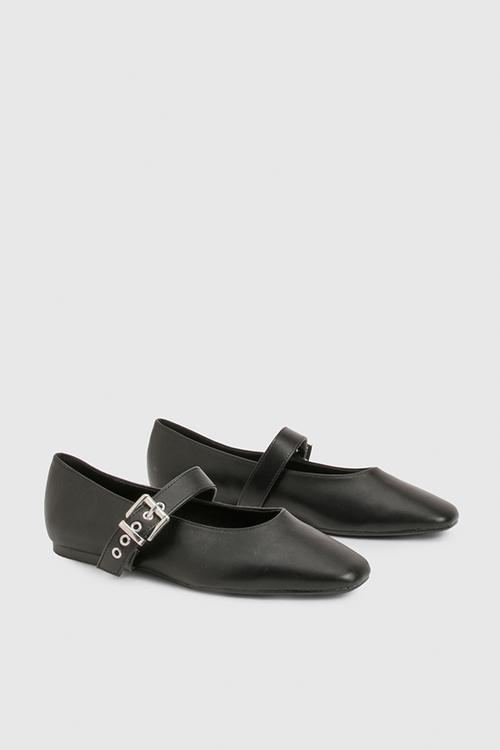 Buckle detail mary jane ballet flats - black